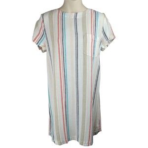 Cloth & Stone Anthropologie Stripe White Linen Shift Dress Beach Cover Travel XS